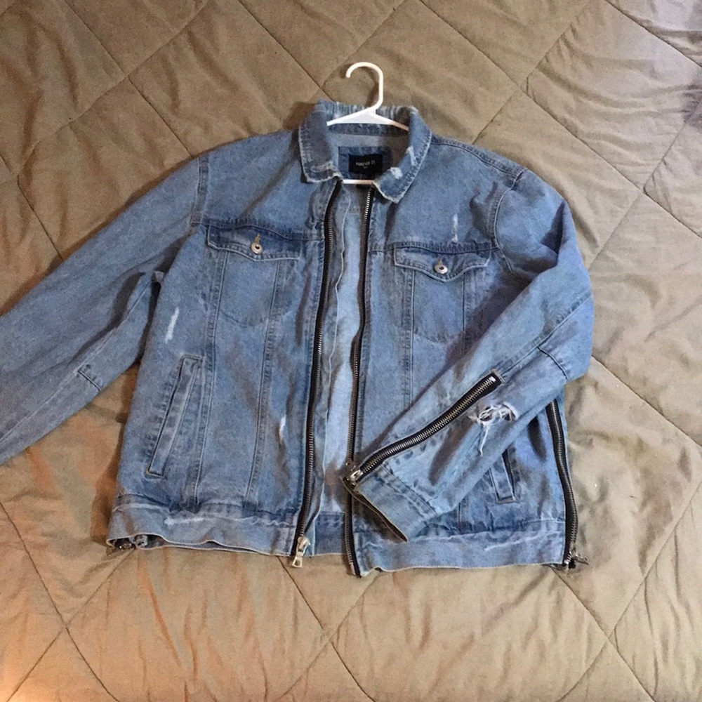 Ripped Jean Jacket with zippers